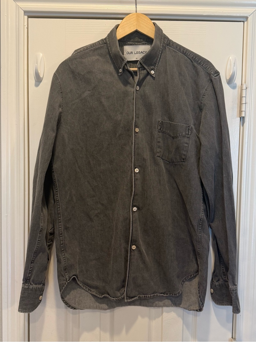 Our Legacy Shirt Men’s 50 Black Grey Medium Wash Chambray Button Up Long Sleeves